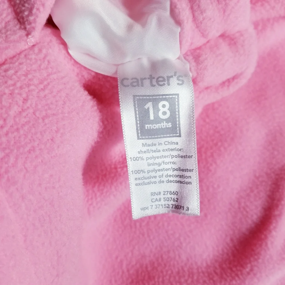 CARTER'S REVERSIBLE PINK HEARTS PINK FLEECE HOODED COAT SIZE 18 MONTHS